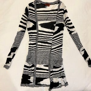 MISSONI Black and white silk knit long cardigan